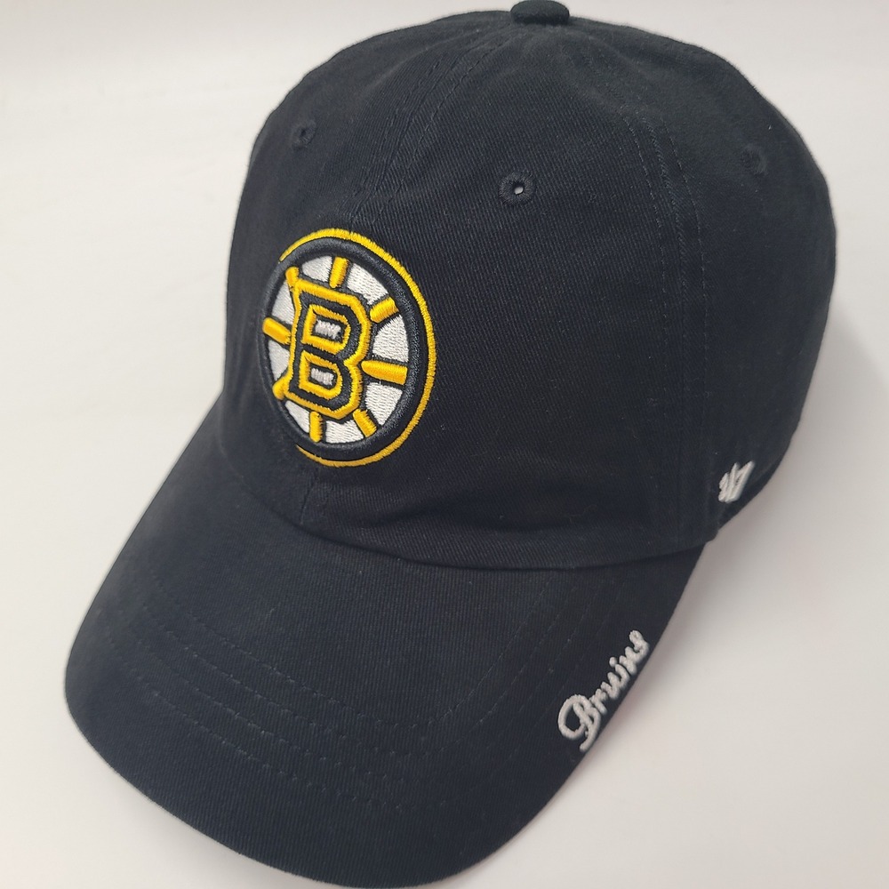 Women Boston Bruins Hat Strapback 47 Brand Clean Up Black Yellow NHL Hockey Logo